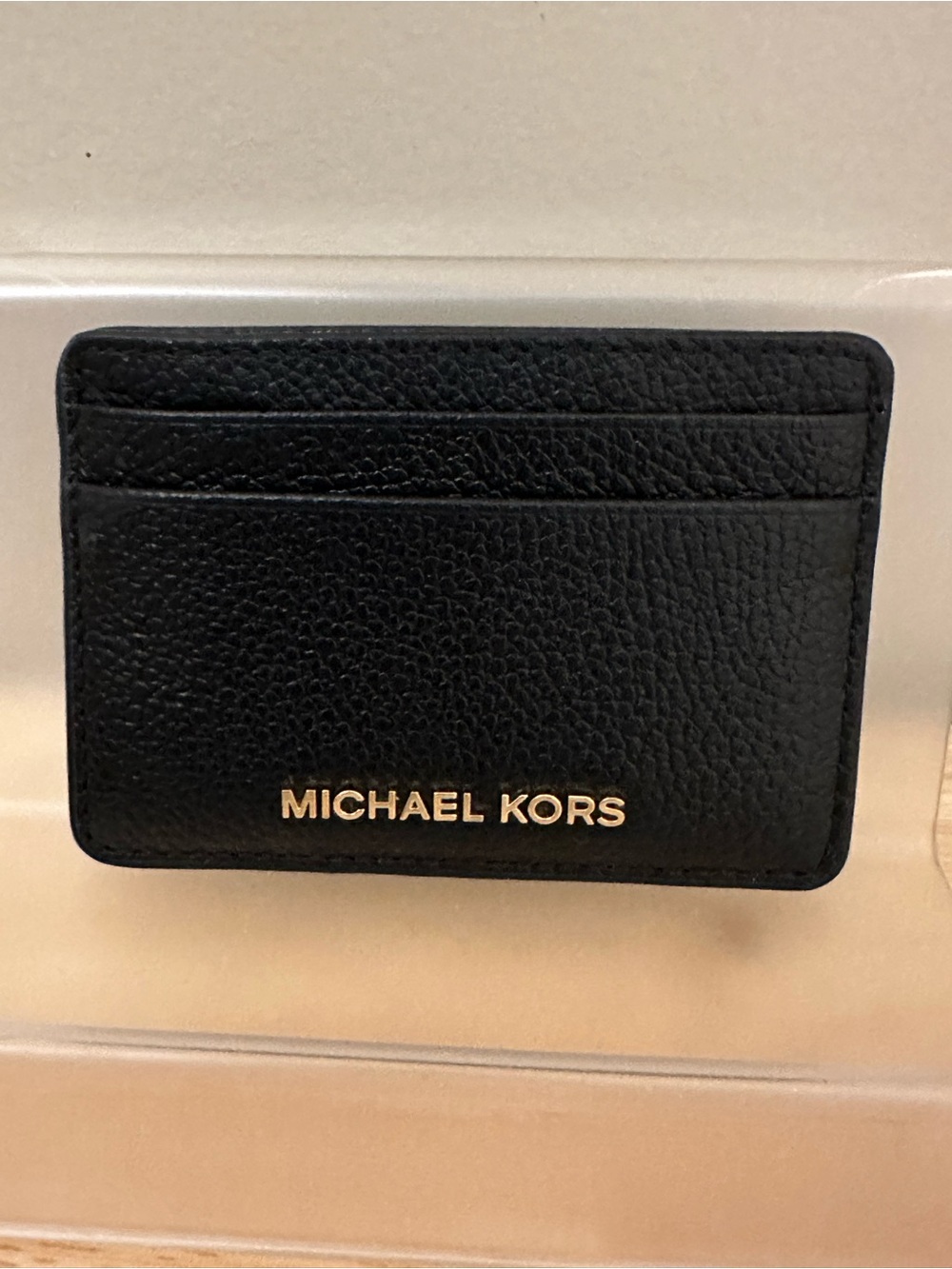 Michael Kors Black Leather Card Holder with Gold Logo